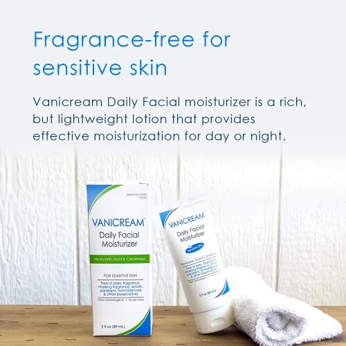Vanicream Daily Facial Moisturizer for sensitive skin with towel.